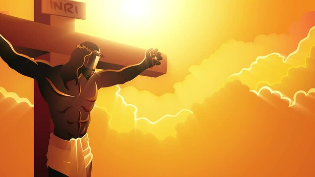 Biblical motion graphic series of Jesus on the cross wearing a crown of thorns