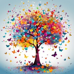 colorful tree with butterflies