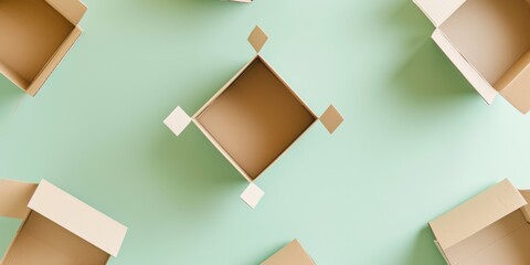 Cardboard Boxes on Mint Green Background