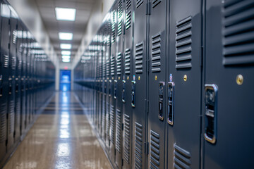 The student lockers are located on the ground floor of the school building, generative ai illustration