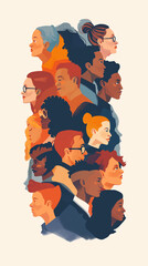 inclusive clip art illustration showing a group of diverse people or employees, of various ethnic, race background.
