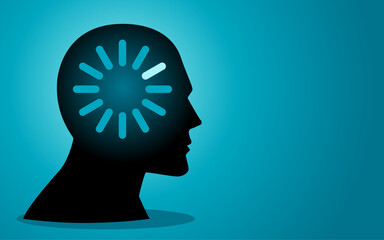 Vector illustration featuring a human head with loading icon in his head