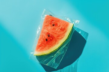 A slice of watermelon in a plastic bag. Generative AI.