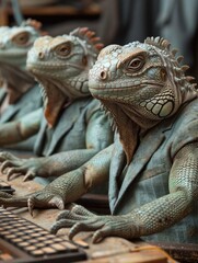 Fototapeta premium Three iguanas wearing suits and ties. Generative AI.