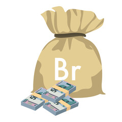 Belarusian ruble Vector Illustration. Belarus money set bundle banknotes. Money bag 500 BYN. Flat style. Isolated on white background. Simple minimal design.