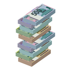 Fototapeta premium Belarusian ruble Vector Illustration. Belarus money set bundle banknotes. Paper money 20, 50, 100, 200, 500 BYN. Flat style. Isolated on white background. Simple minimal design.