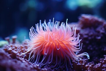 A pink sea anemone in a coral reef. Generative AI.