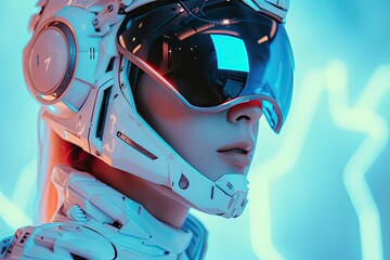 A girl in a helmet, a model from a computer game. A woman from a cyber civilization, portrait