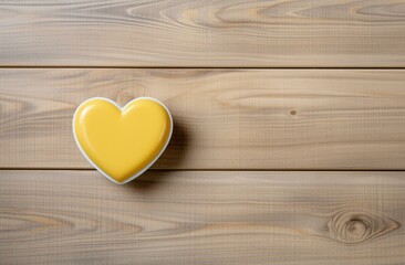 Yellow heart on wooden background. Generative AI.