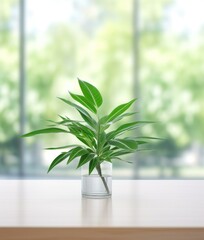 A plant in a glass vase on a table. Generative AI.