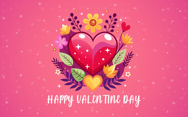 Valentine's Day Floral Background with Heart and 3D Balloons Vector Illustration.
Happy Valentine's Day Wallpaper, Flyers, Invitation, Posters, Brochure, Banners Design Template in Pink Color
