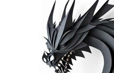 Paper Style Black Dragon Isolated on White Background