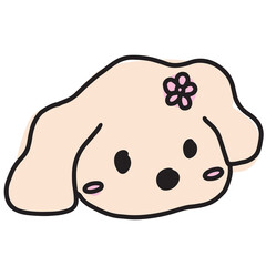 Hand drawn of puppy with flowers for cute sticker, tattoo, fabric print, toy, decorations, cartoon character, mascot, pet, vet, animal logo, dog icon, clip art, ads, banner, social media post