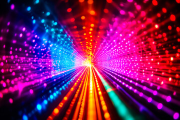 Abstract Light Tunnel with Red and Blue Dots.