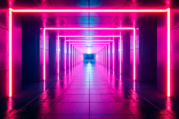 Neon Lit Corridor with Infinite Perspective.