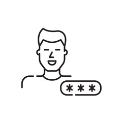 Password protected user account. Smiling man. Pixel perfect, editable stroke