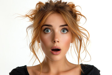 Screaming Woman Portrait: Smiling woman with open mouth and expressive eyes in a studio portrait