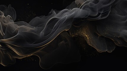Abstract black and gold smoke on black background.
