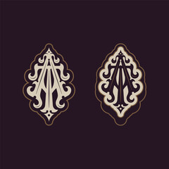 Victorian style monogram with initial AT or TA. Badge logo design. can be applied on stationery, invitations, signage, packaging, or even as a branding element and etc