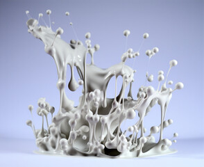 3d rendered illustration omilk splash with drops on white background, in the style of found object installations, flickr, zeiss batis , organic sculptures, princesscore, overexposure, contemporary diy