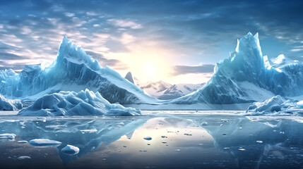 Majestic glacier standing tall amidst a frozen landscape, its sh