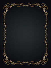 Decorative gold frame. Retro ornamental frame, vintage rectangle ornament, and ornate border. Decorative wedding frame, antique museum image border. Isolated vector icon