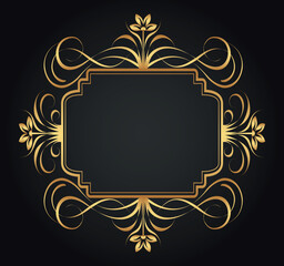 Decorative gold frame. Retro ornamental frame, vintage rectangle ornament, and ornate border. Decorative wedding frame, antique museum image border. Isolated vector icon