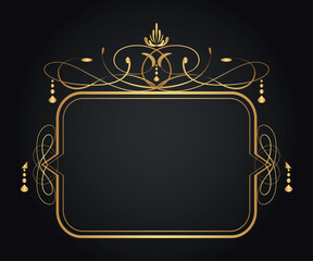 Decorative gold frame. Retro ornamental frame, vintage rectangle ornament, and ornate border. Decorative wedding frame, antique museum image border. Isolated vector icon