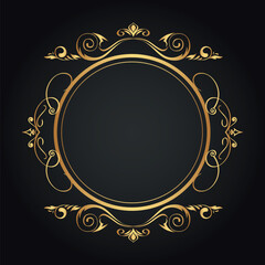 Decorative gold frame. Retro ornamental frame, vintage rounded ornament, and ornate border. Decorative wedding frame, antique museum image border. Isolated vector icon
