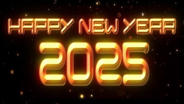Happy New Year 2025 Greeting Card. Golden bright text Happy New Year 2025. Holiday design for flyer, greeting card, banner, celebration poster, party invitation or calendar.