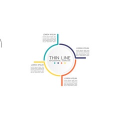 Circular diagram with 4 round elements placed around center. Concept of four stages of cyclic business process. Minimal infographic design template. Modern vector illustration for strategic planning.