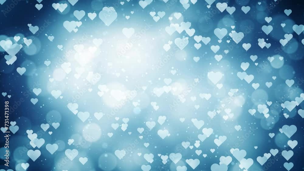 Canvas Prints bright blue blurred bokeh loop animation with white hearts pattern background. valentine's day holid