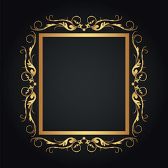Decorative gold frame. Retro ornamental frame, vintage rectangle ornament, and ornate border. Decorative wedding frame, antique museum image border. Isolated vector icon