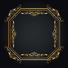 Decorative gold frame. Retro ornamental frame, vintage rectangle ornament, and ornate border. Decorative wedding frame, antique museum image border. Isolated vector icon