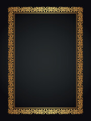 Decorative gold frame. Retro ornamental frame, vintage rectangle ornament, and ornate border. Decorative wedding frame, antique museum image border. Isolated vector icon