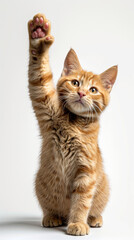 Obraz premium Ginger Kitten Giving Paw. A ginger kitten gives its paw against a white background.