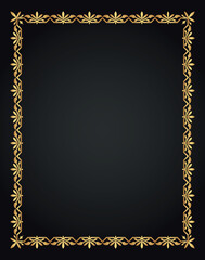 Decorative gold frame. Retro ornamental frame, vintage rectangle ornament, and ornate border. Decorative wedding frame, antique museum image border. Isolated vector icon