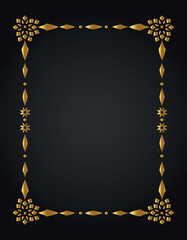 Decorative gold frame. Retro ornamental frame, vintage rectangle ornament, and ornate border. Decorative wedding frame, antique museum image border. Isolated vector icon