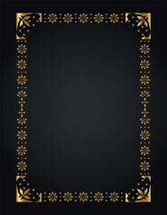 Decorative gold frame. Retro ornamental frame, vintage rectangle ornament, and ornate border. Decorative wedding frame, antique museum image border. Isolated vector icon