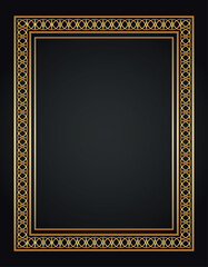 Decorative gold frame. Retro ornamental frame, vintage rectangle ornament, and ornate border. Decorative wedding frame, antique museum image border. Isolated vector icon