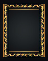Decorative gold frame. Retro ornamental frame, vintage rectangle ornament, and ornate border. Decorative wedding frame, antique museum image border. Isolated vector icon
