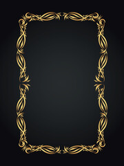 Decorative gold frame. Retro ornamental frame, vintage rectangle ornament, and ornate border. Decorative wedding frame, antique museum image border. Isolated vector icon