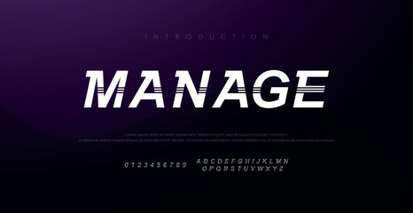 Manage Modern minimal abstract alphabet fonts. Typography technology, electronic, movie, digital, music, future, logo creative font. vector illustration