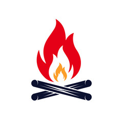 burning wood on a white background. Fire icon design.