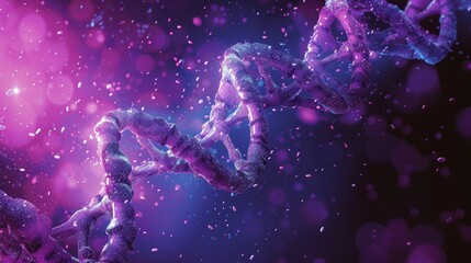 Colorful Background with human dna spiral in violet and blue colors. vibrant illustration