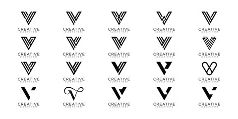 set of letter v logo design template