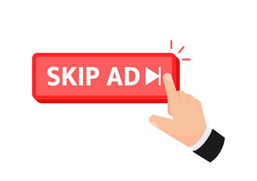 Hand pressing a Skip Ad button, commonly seen on video platforms