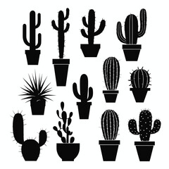 Fototapeta premium Set of cactus silhouette vector icon illustration collection