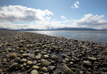 Rocky beach at low tide on Homer Spit at Homer Alaska United States