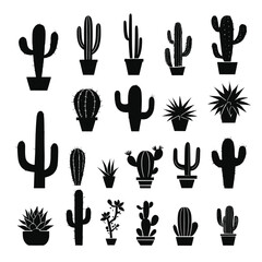 Cactus silhouette set collection of cacti silhouettes vector illustration